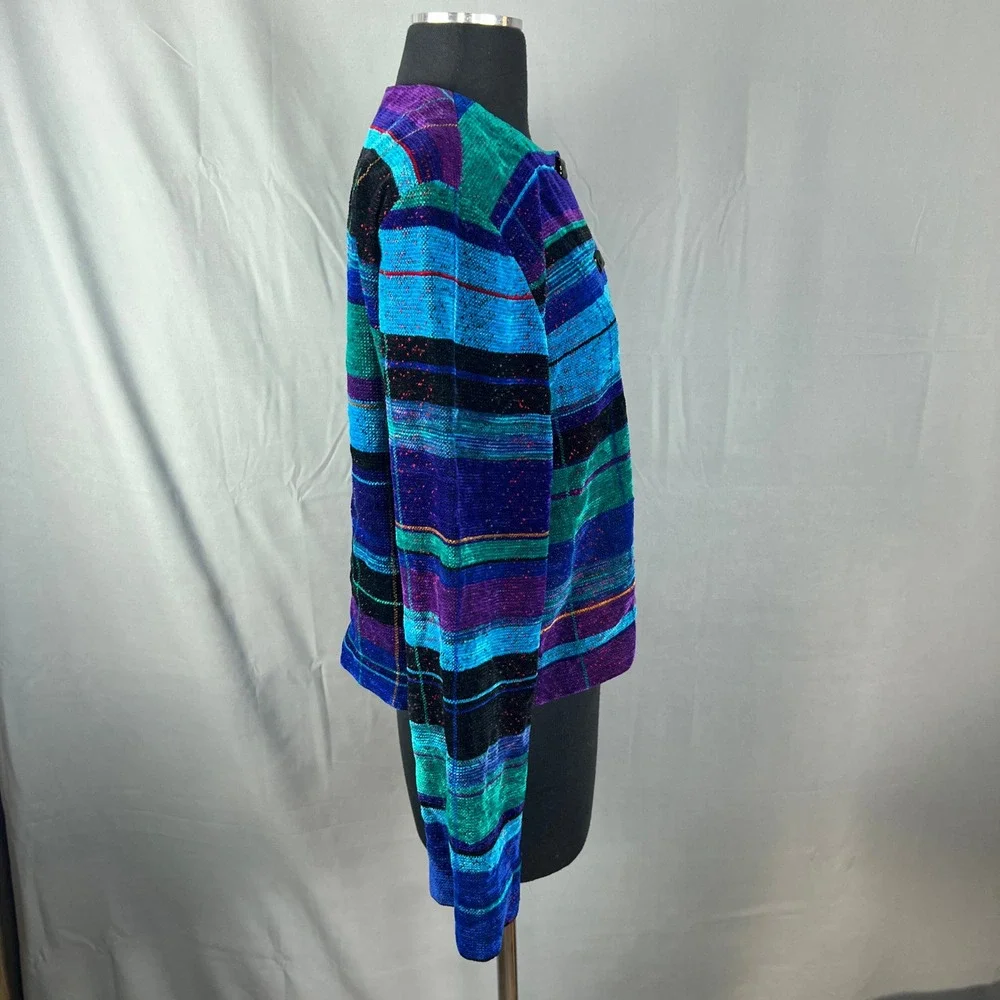 Danni Webb Hand Wovens Jacket Women Medium Multi Horizontal Striped Button Front